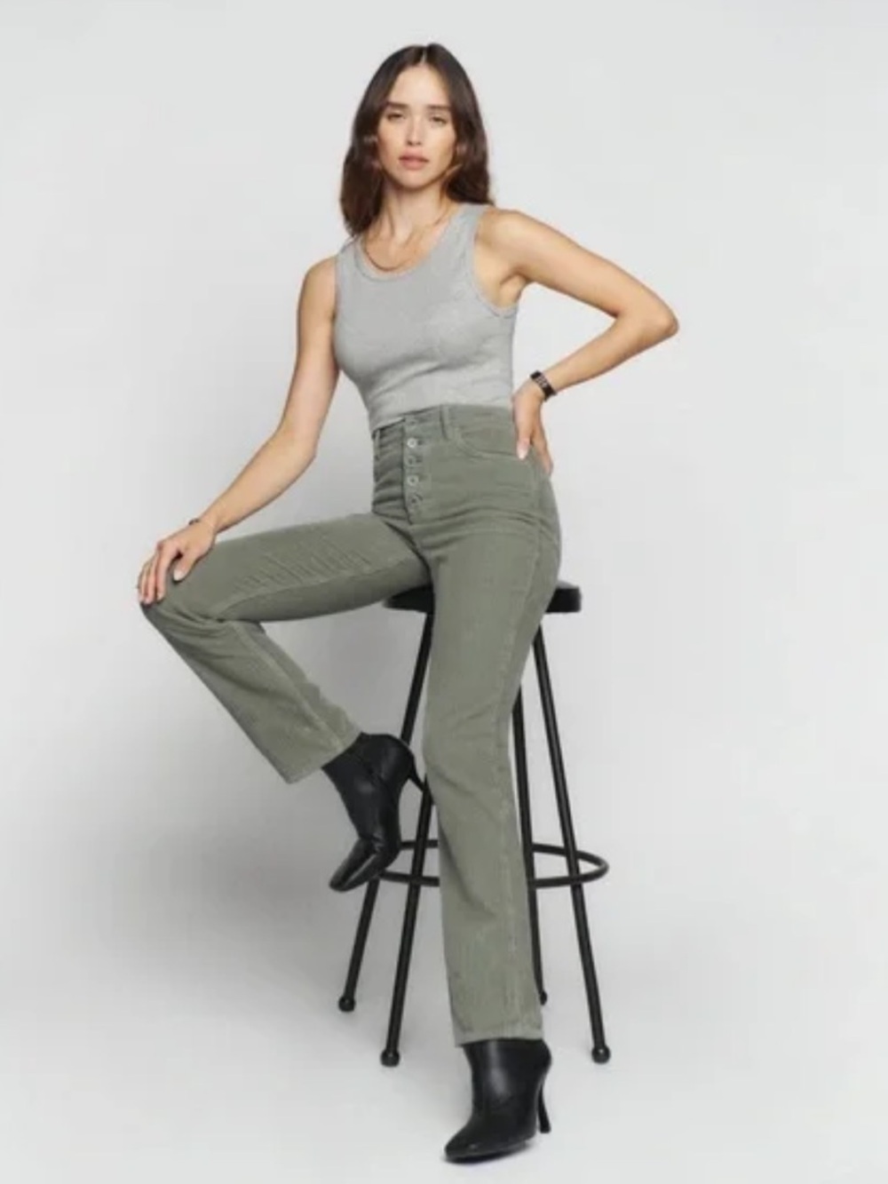 Reformation Cynthia Button Fly High Rise Corduroy Pants - Moss - Size 29 - Picture 17 of 17